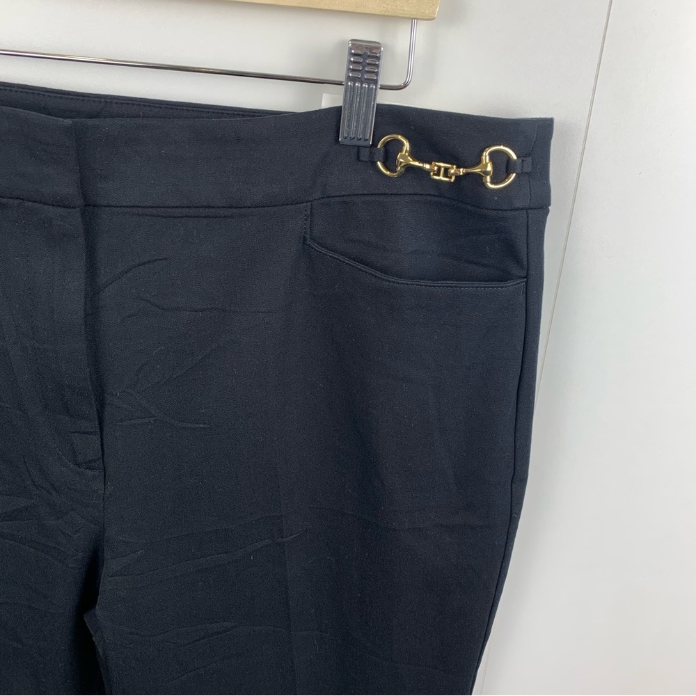 NWT LOFT The Sutton Ankle Flare Black Pants Stretch Trousers Gold Horsebit 16P